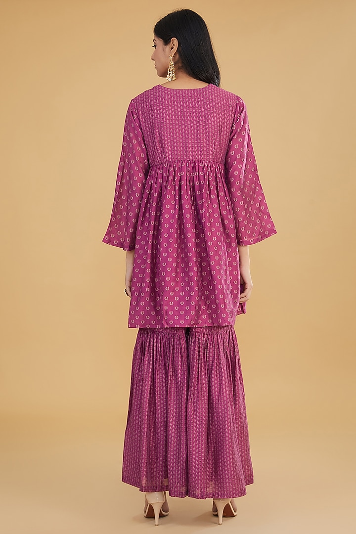 Pink Cotton Silk Floral Printed Party Wear Sharara Set by Aharin India at Pernia's Pop Up Shop