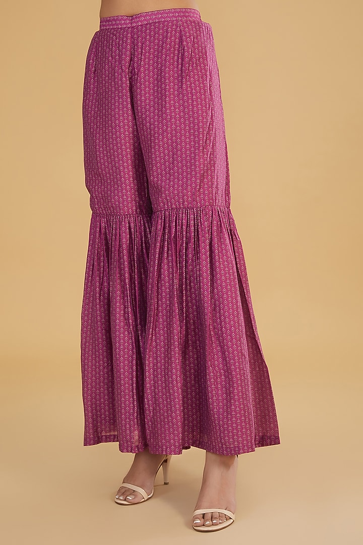 Pink Cotton Silk Floral Printed Party Wear Sharara Set by Aharin India at Pernia's Pop Up Shop