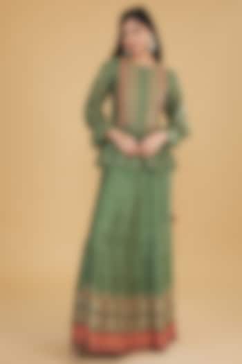 Green Cotton Silk Floral Printed Lehenga Set by Aharin India at Pernia's Pop Up Shop