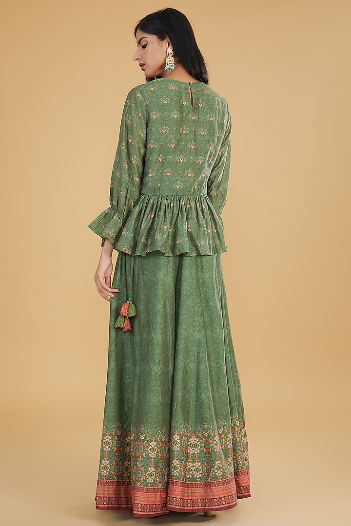 Green Cotton Silk Floral Printed Lehenga Set by Aharin India at Pernia's Pop Up Shop