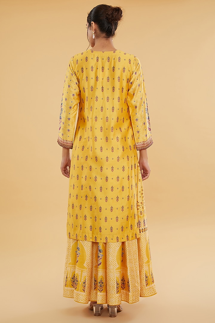 Yellow Cotton Silk Floral Printed Lehenga Set by Aharin India at Pernia's Pop Up Shop