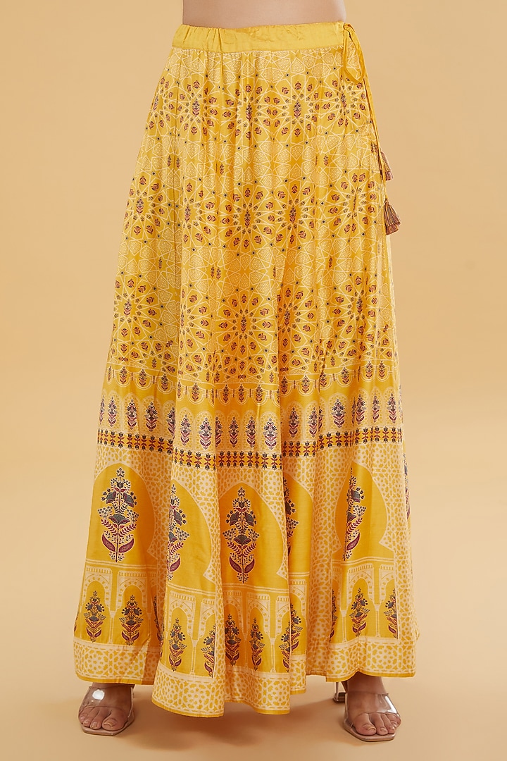 Yellow Cotton Silk Floral Printed Lehenga Set by Aharin India at Pernia's Pop Up Shop