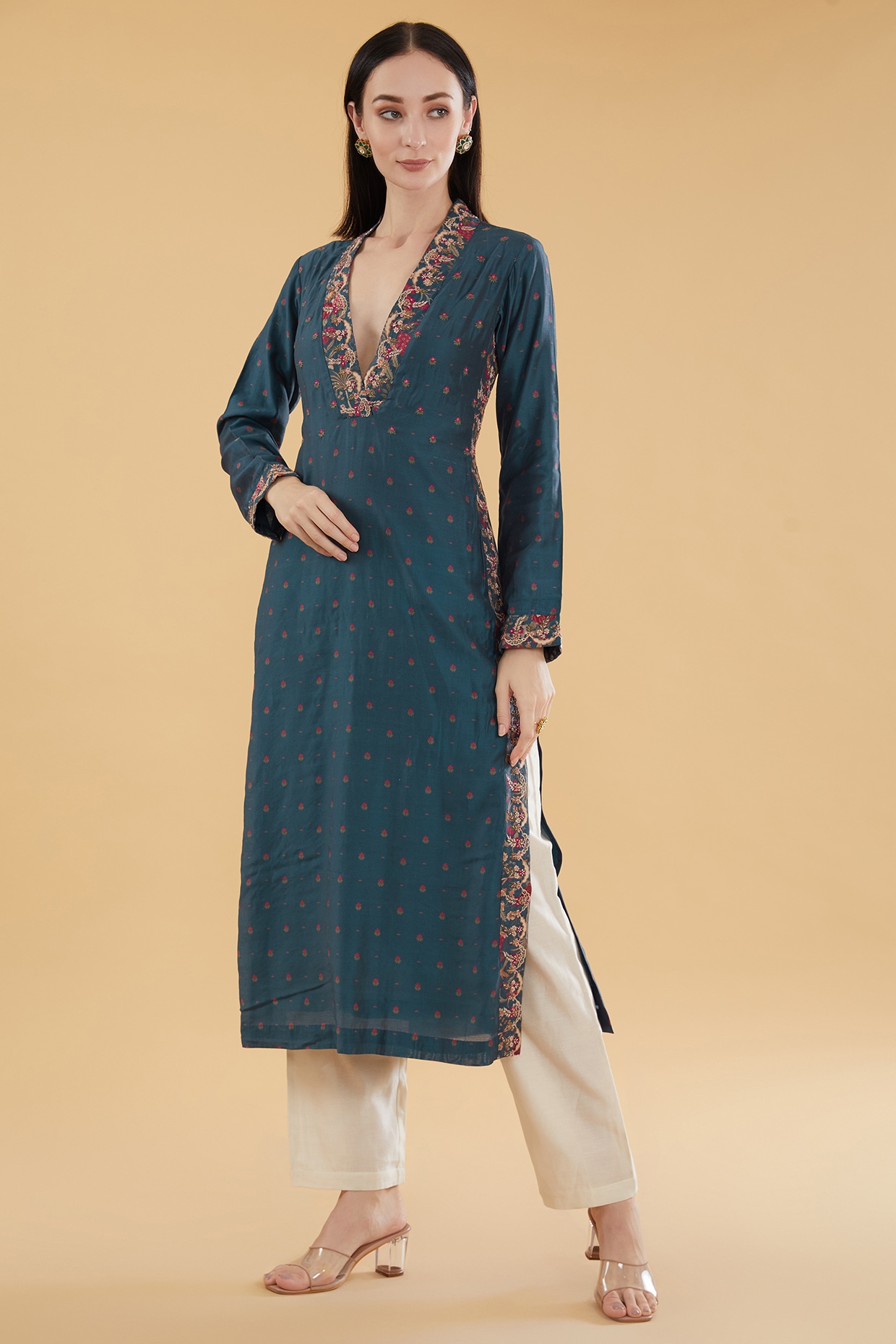 Buy Jevi Prints Pure Cotton Readymade Stitched Punjabi Suit with Maheshwari  Border - Cotton Suit Set with Dupatta (SUIT_Maheshwari-7117_M_Gold & Red_M)  at Amazon.in