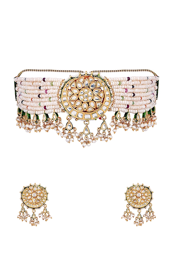Gold Finish Choker Necklace Set by Anayah Jewellery