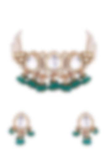 Gold Finish Jade Choker Necklace Set by Anayah Jewellery