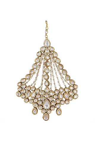 Gold Finish Kundan Polki & Pearl Passa by Anayah Jewellery