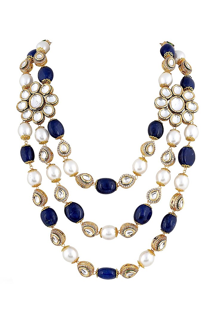 Gold Finish Kundan Polki Multi-Layered Necklace by Anayah Jewellery