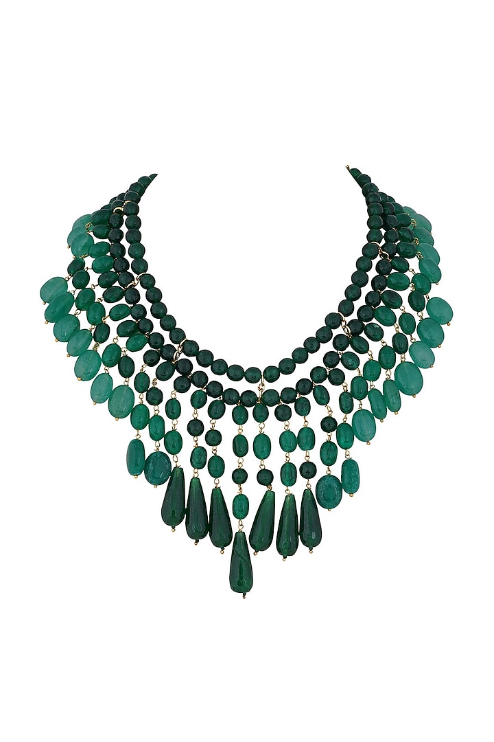 Green Synthetic Stones Layered Necklace by Anayah Jewellery
