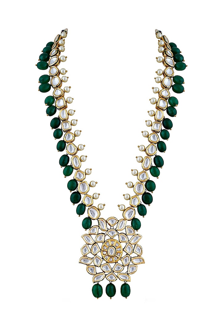 Gold Finish Kundan Polki Long Necklace by Anayah Jewellery