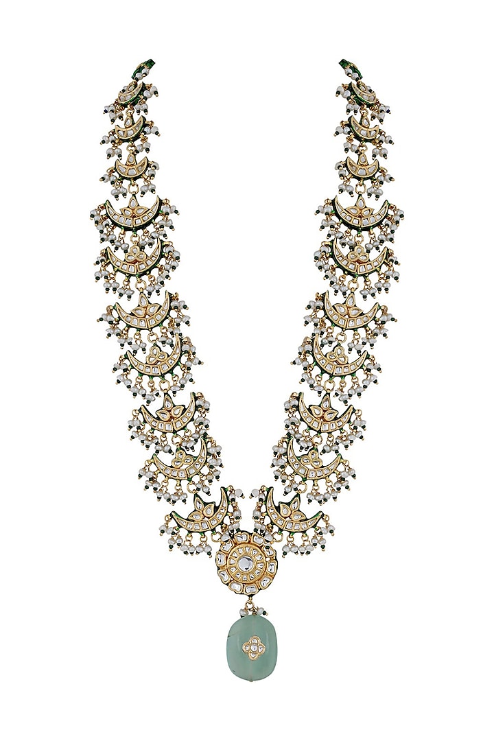 Gold Finish Kundan Polki & Beaded Long Necklace by Anayah Jewellery