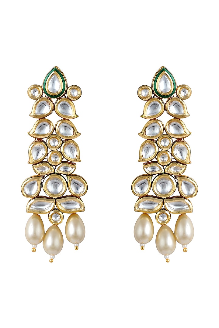 Gold Finish Pearl & Kundan Polki Earrings by Anayah Jewellery