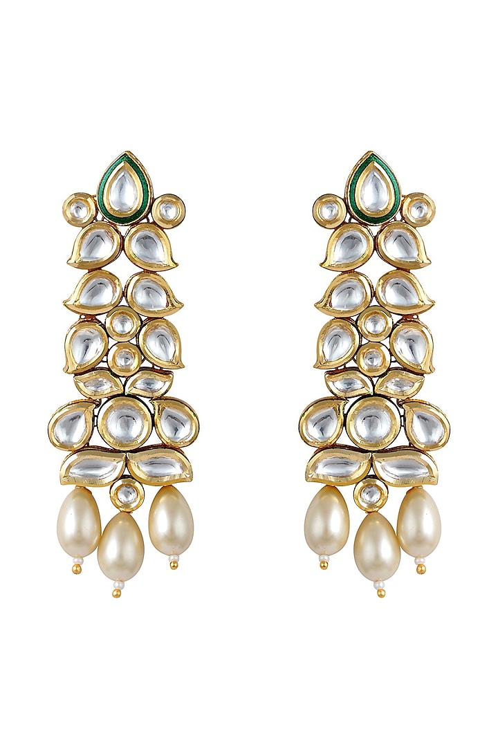 Gold Finish Pearl & Kundan Polki Earrings by Anayah Jewellery at Pernia's Pop Up Shop