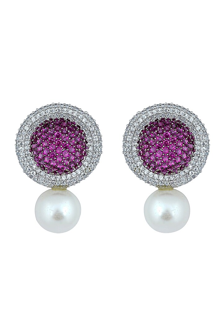 White Finish Pearl & Pink Zirconia Earrings by Anayah Jewellery