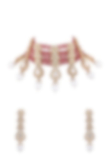 Gold Finish Kundan Polki Necklace Set by Anayah Jewellery