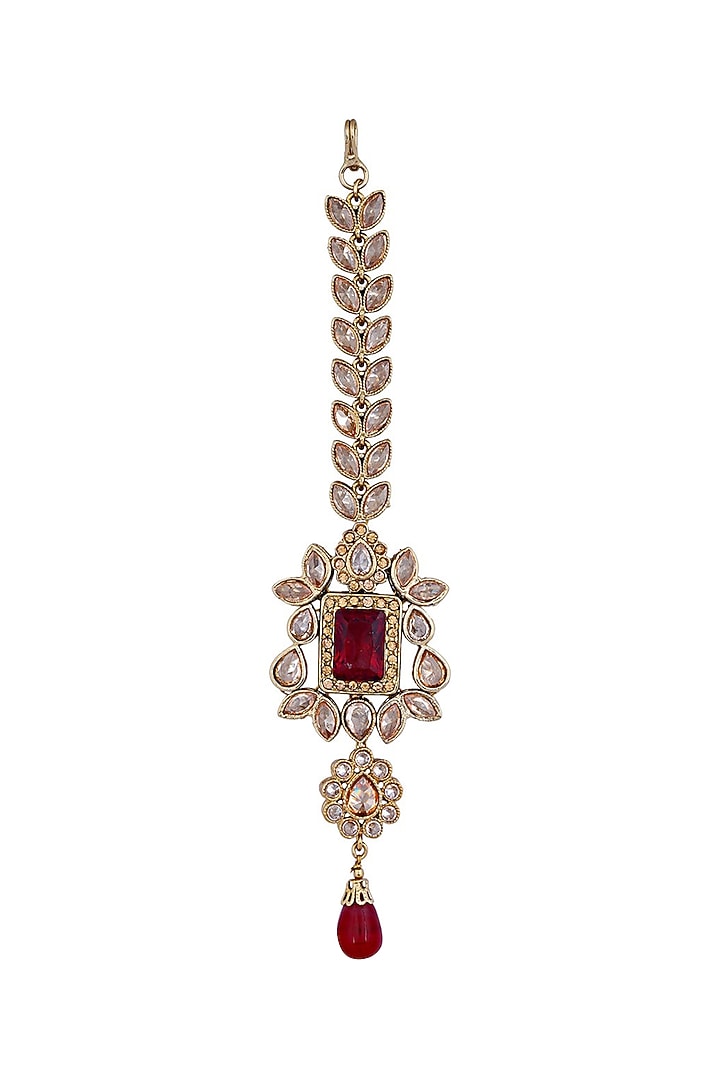 Rose Gold Finish Kundan Polki & Red Stones Bridal Necklace Set by Anayah Jewellery at Pernia's Pop Up Shop