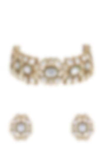 Gold Finish Kundan Polki Choker Necklace Set by Anayah Jewellery
