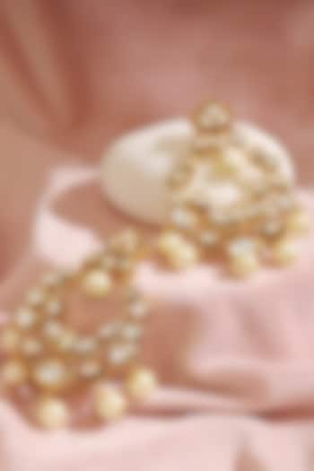 Gold Finish Kundan Polki & Pearl Meenakari Earrings by Anayah Jewellery