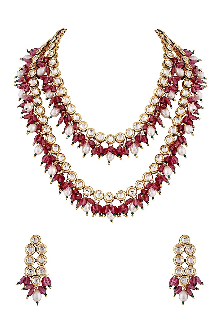 Gold Finish Pearl Layered Necklace Set by Anayah Jewellery
