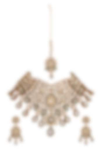 Gold Finish Kundan Polki Meenakari Choker Necklace Set by Anayah Jewellery