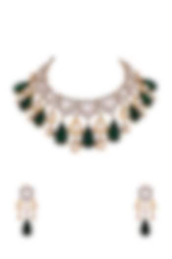 Gold Finish Kundan Polki & Pearl Choker Necklace Set by Anayah Jewellery