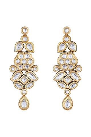 Gold Finish Kundan Polki Earrings In Brass by Anayah Jewellery