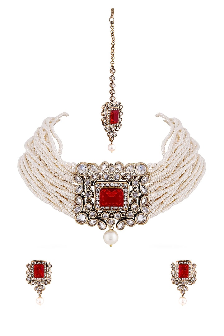 Gold Finish Beaded Necklace Set by Anayah Jewellery at Pernia's Pop Up Shop