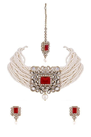 Gold Finish Beaded Necklace Set by Anayah Jewellery