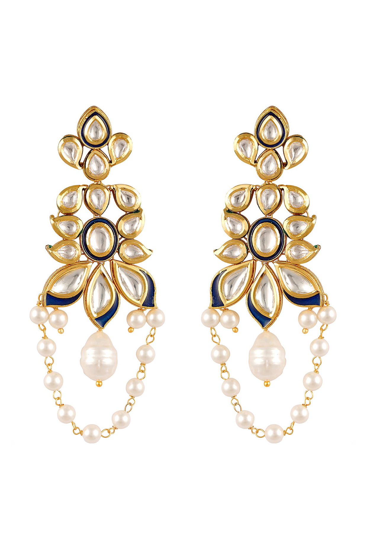 Gold Finish Earrings With Kundan Polki by Anayah Jewellery