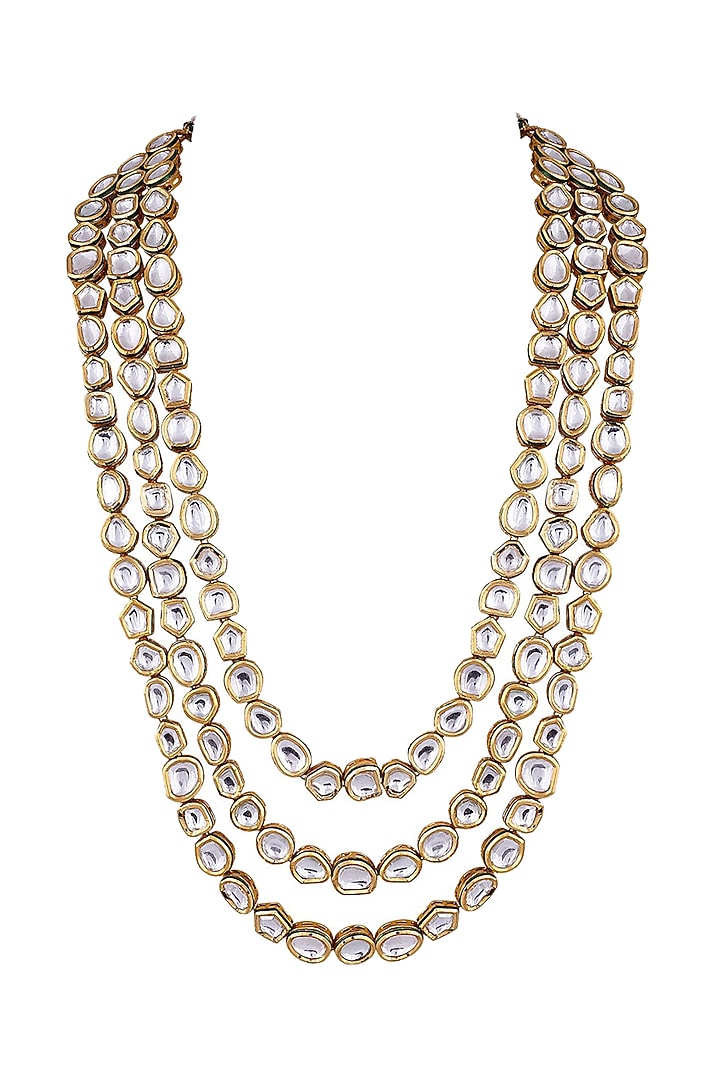 Gold Finish Kundan Polki Long Necklace by Anayah Jewellery at Pernia's Pop Up Shop