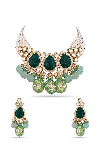 Two Tone Finish Kundan Polki Choker Necklace Set by Anayah Jewellery
