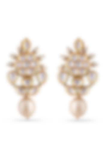 Gold Finish Kundan Polki & Pearl Dangler Earrings by Anayah Jewellery