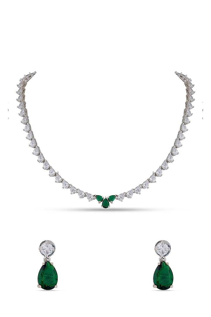 White Finish American Diamonds Necklace Set by Anayah Jewellery at Pernia's Pop Up Shop