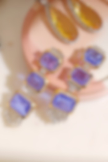 Gold Finish Purple Stone Dangler Earrings by Anayah Jewellery