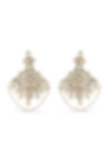 Gold Finish Kundan Polki & Beaded Dangler Earrings by Anayah Jewellery
