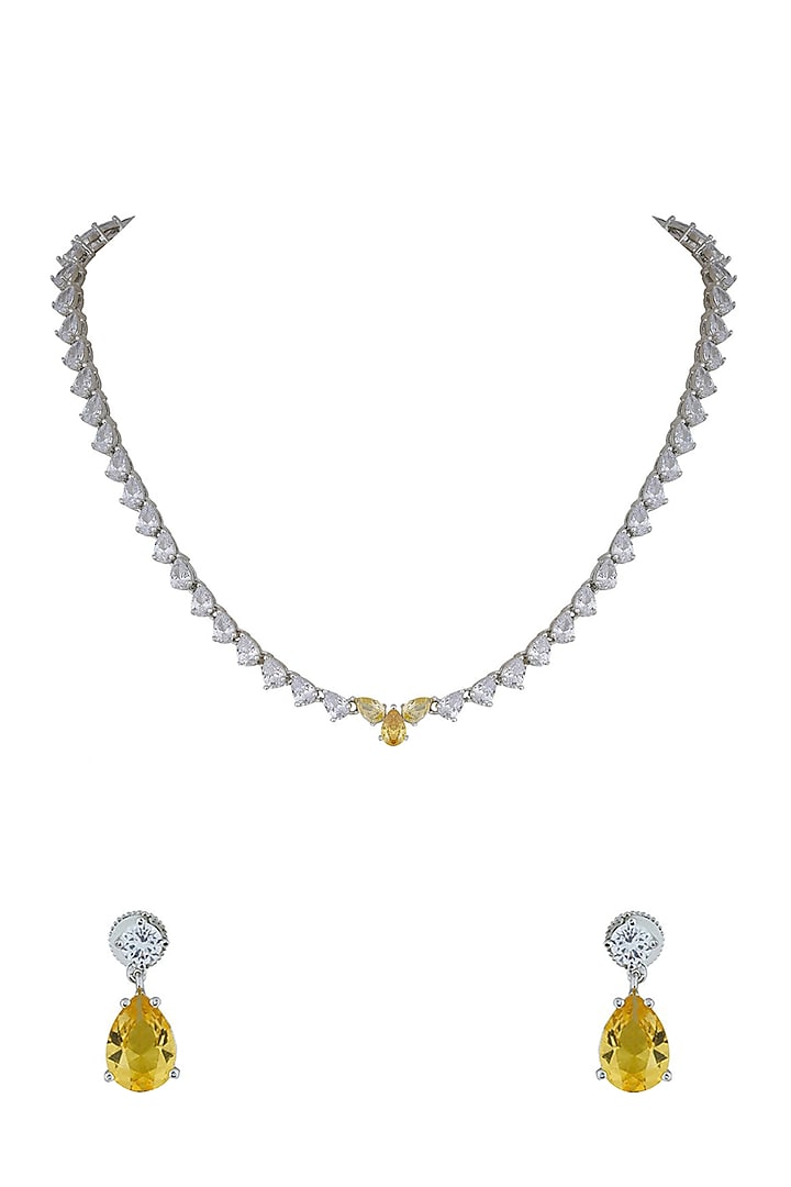 White Finish Diamonds Necklace Set by Anayah Jewellery at Pernia's Pop Up Shop