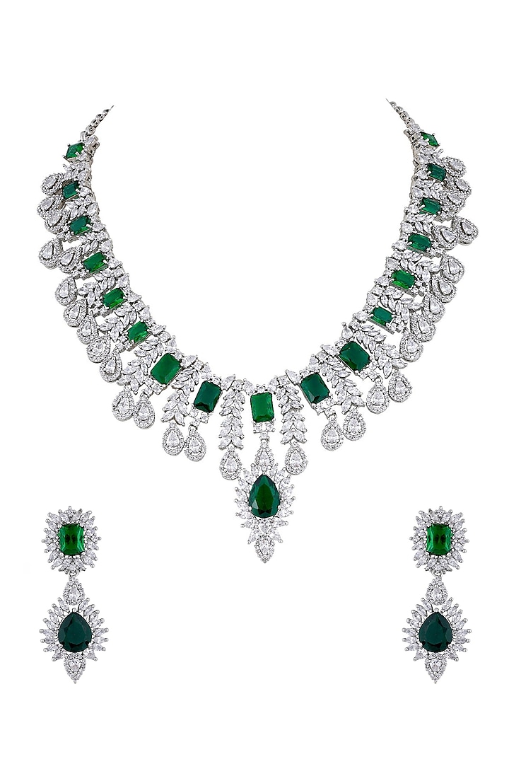 White Finish Emerald Stones Necklace Set by Anayah Jewellery