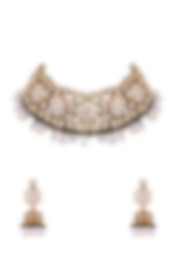 Two Tone Finish Kundan Polki & Beaded Choker Necklace Set by Anayah Jewellery