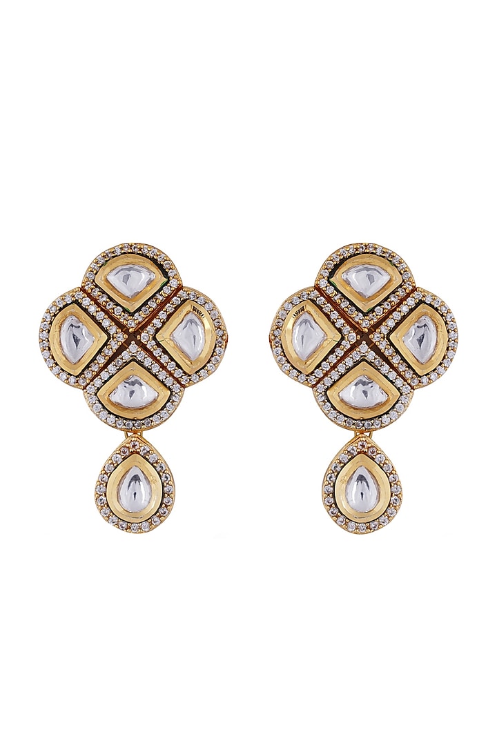 Gold Finish Kundan Polki Earrings by Anayah Jewellery