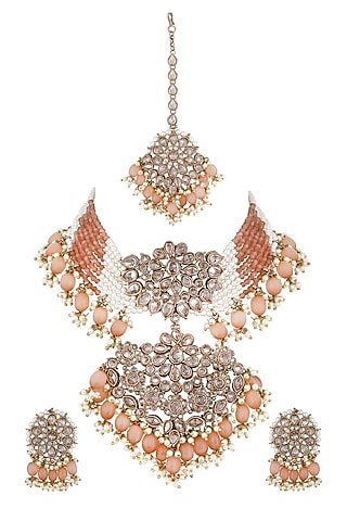 Rose Gold Finish Kundan Polki Bridal Choker Necklace Set by Anayah Jewellery
