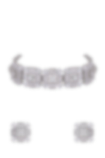 White Finish Cubic Zirconia Choker Necklace Set by Anayah Jewellery