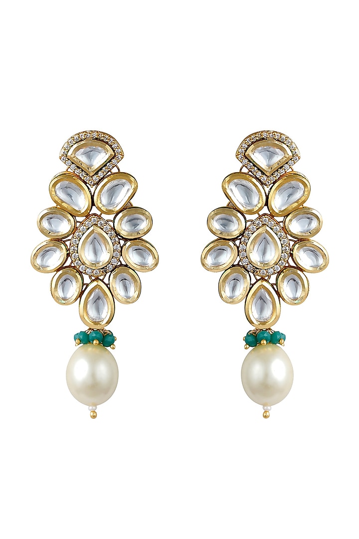 Gold Finish Earrings With Kundan Polki by Anayah Jewellery
