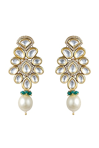 Gold Finish Earrings With Kundan Polki by Anayah Jewellery
