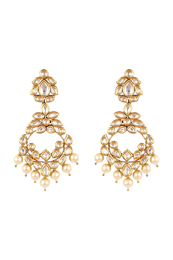 Gold Finish Kundan Chandbali Earrings by Anayah Jewellery