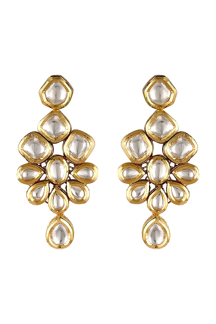 Gold Finish Kundan & Pearl Dangler Earrings by Anayah Jewellery