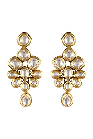 Gold Finish Kundan & Pearl Dangler Earrings by Anayah Jewellery