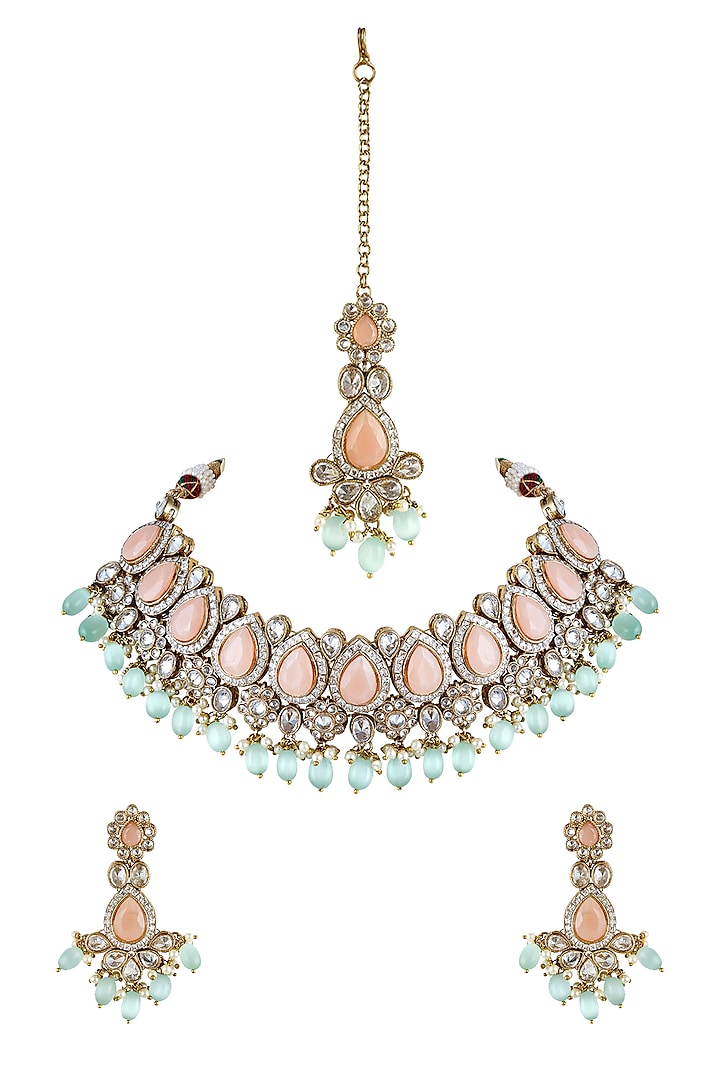 Antique Gold Finish Kundan Choker Necklace Set by Anayah Jewellery at Pernia's Pop Up Shop