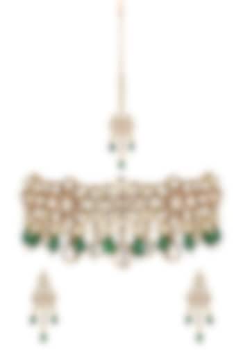 Gold Finish Pearl & Kundan Necklace Set by Anayah Jewellery