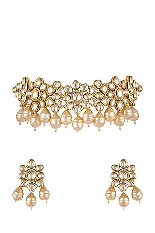 Gold Finish Necklace Set With Pearl by Anayah Jewellery