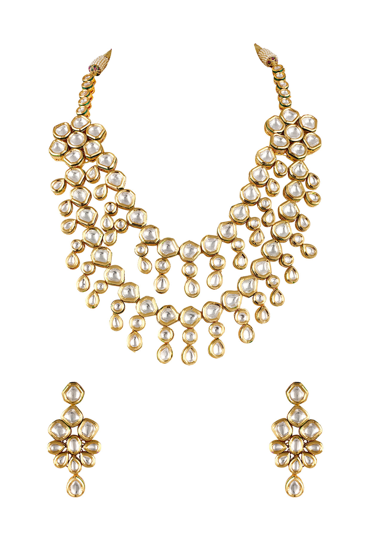 Gold Finish Necklace Set With Pearl & Kundan by Anayah Jewellery