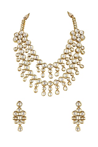 Gold Finish Necklace Set With Pearl & Kundan by Anayah Jewellery